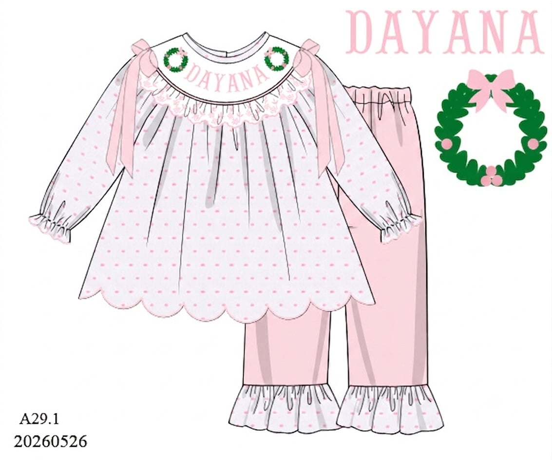 CUSTOM NAME WREATH PANTS SET (ETA: OCTOBER TO LYS)
