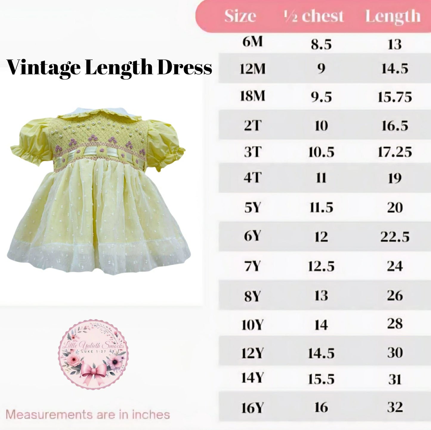 HEIRLOOM YELLOW DRESS (BONNET NOT INCLUDED)