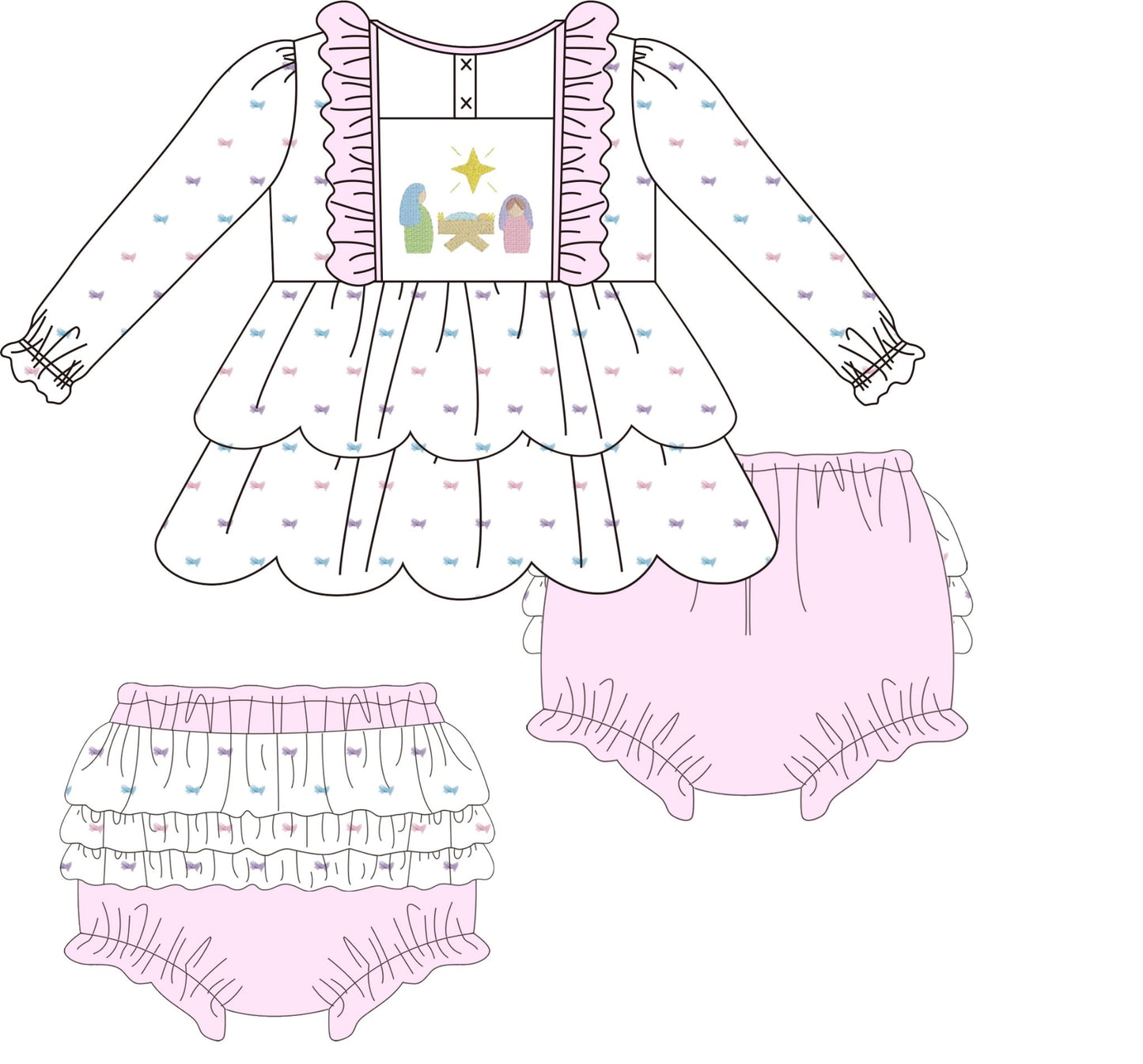 CHRISTMAS NATIVITY DIAPER SET (Swiss dot)