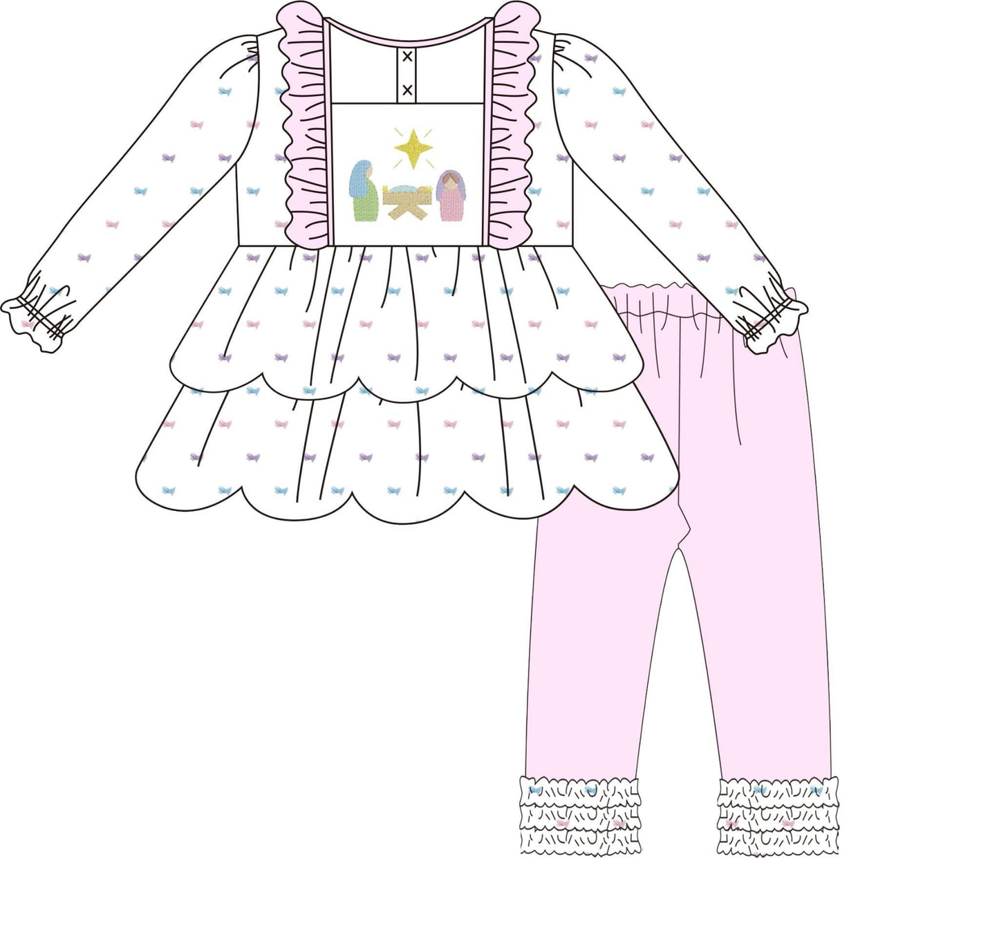 CHRISTMAS NATIVITY PANT SET (Swiss dot)