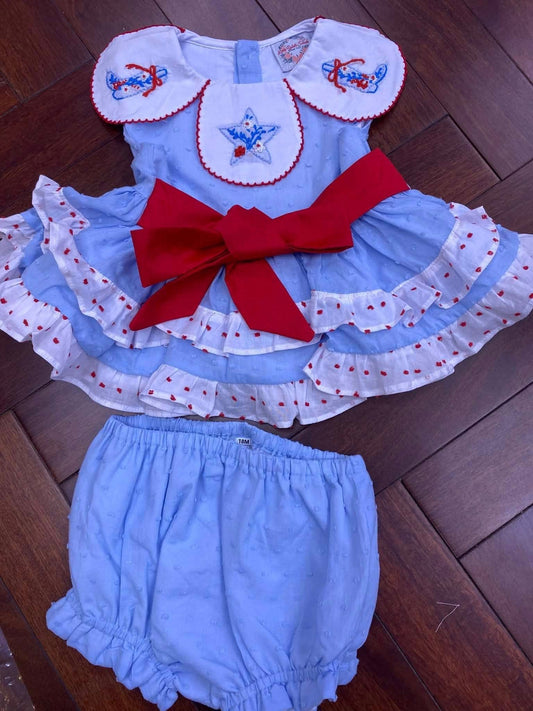 BLUE PATRIOTIC SHADOW EMBROIDERY BOOTS DIAPER SET
