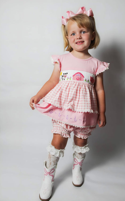 PINK FARM ANIMALS BLOOMER SHORT SET