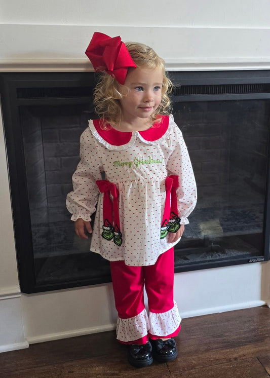 CHRISTMAS GREEN GIRL PANTS SET (Swiss)
